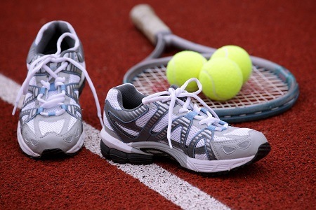 Tennis shoes at court.